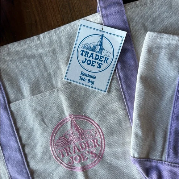 1 Large + 1 Mini LAVENDER 💜 Trader Joe’s Canvas Tote Bag 🎁 Comfort Foods TJ Bag - Picture 11 of 16